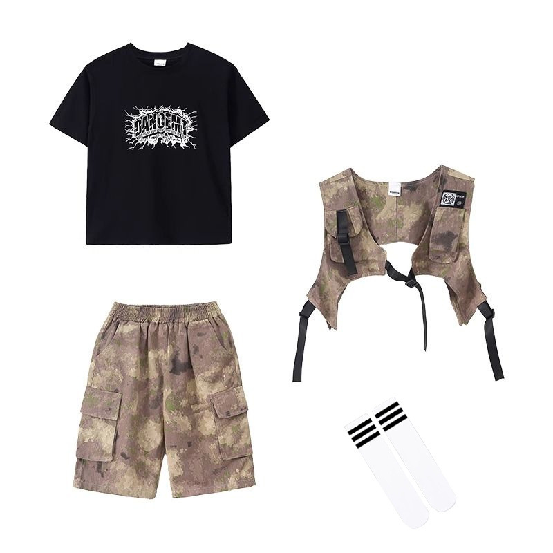 街舞儿童潮服hiphop童装架子鼓套装演出服嘻哈男童女童迷彩表演