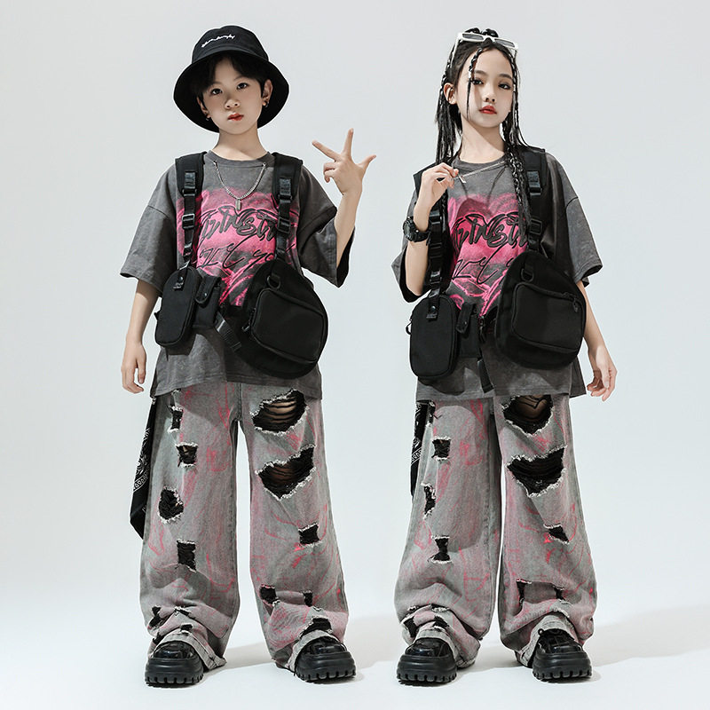 街舞儿童潮服男童嘻哈套装潮酷hiphop童装爵士舞服装架子鼓表演服