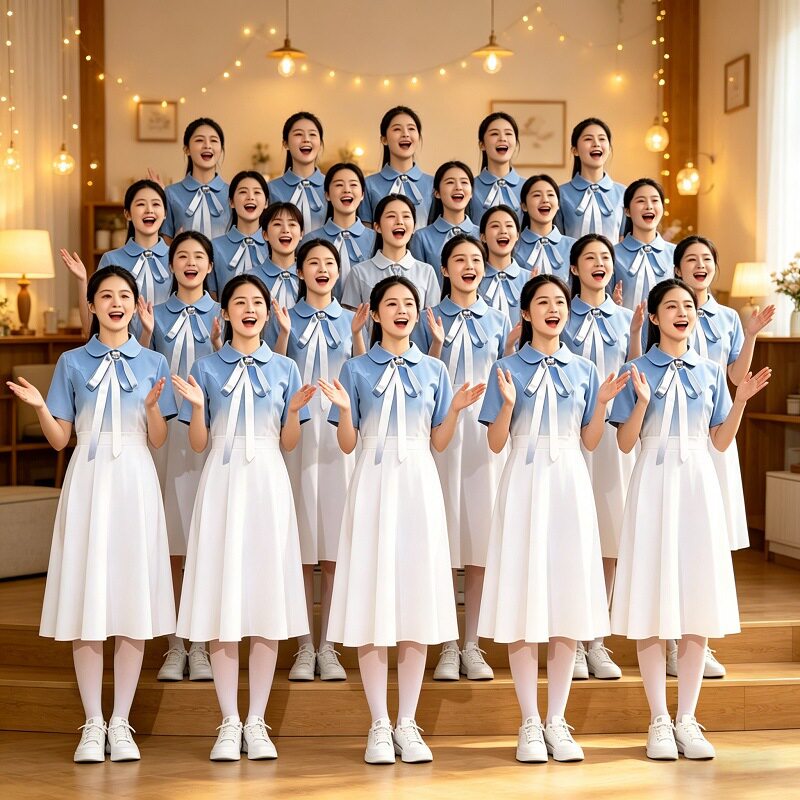 儿童合唱演出服蓝色红歌套装中小学生诗歌朗诵舞台团体六一表演服