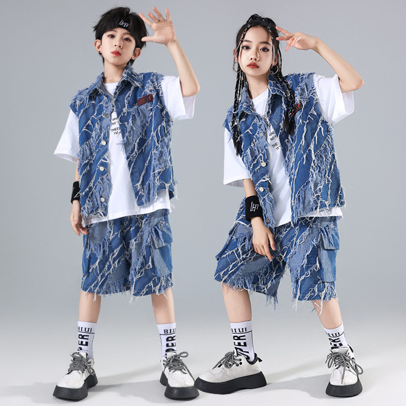 街舞儿童潮服酷帅男女童嘻哈牛仔套装少儿潮牌童装hiphop表演服装