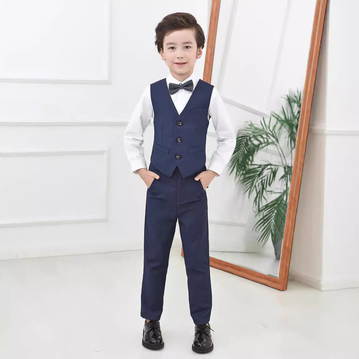 儿童礼服男童黑色西装马甲男套装花童小学生钢琴演出服大童表演服