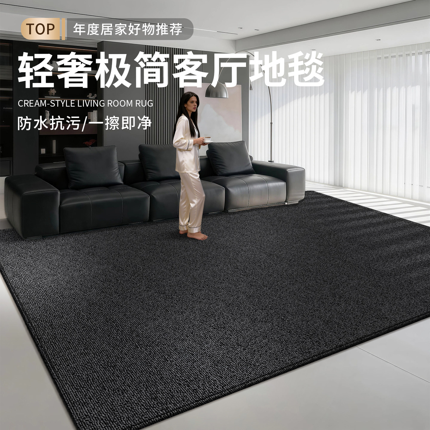 诗缇地毯客厅轻奢高级深色免打理