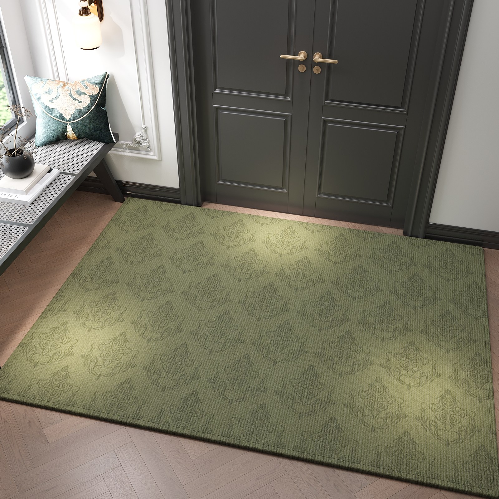 高级感复古地垫入户门垫进门地毯家用轻奢绿色门口玄关脚垫可裁剪,居家布艺,入户地垫,淘宝优惠券,粉丝福利购,淘宝优惠卷