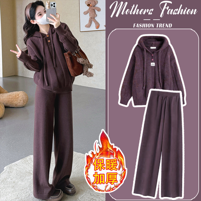 孕妇咖色套装秋冬2025新款