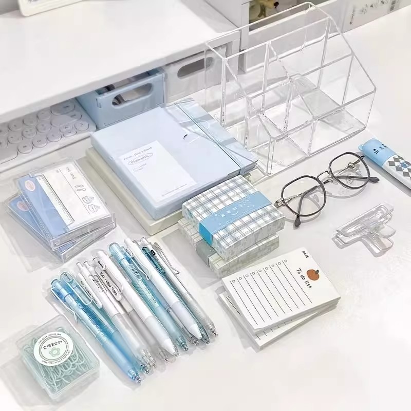 笔筒桌面文具收纳盒透明亚克力多功能学生笔架办公室便签本整理盒