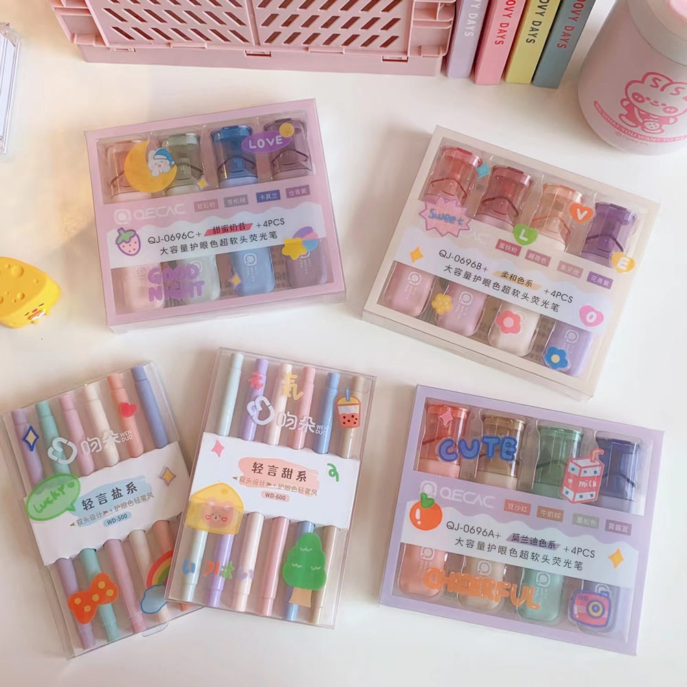 活动礼品软头大容量淡色系学生用划重点双头标记笔水彩笔手帐荧光