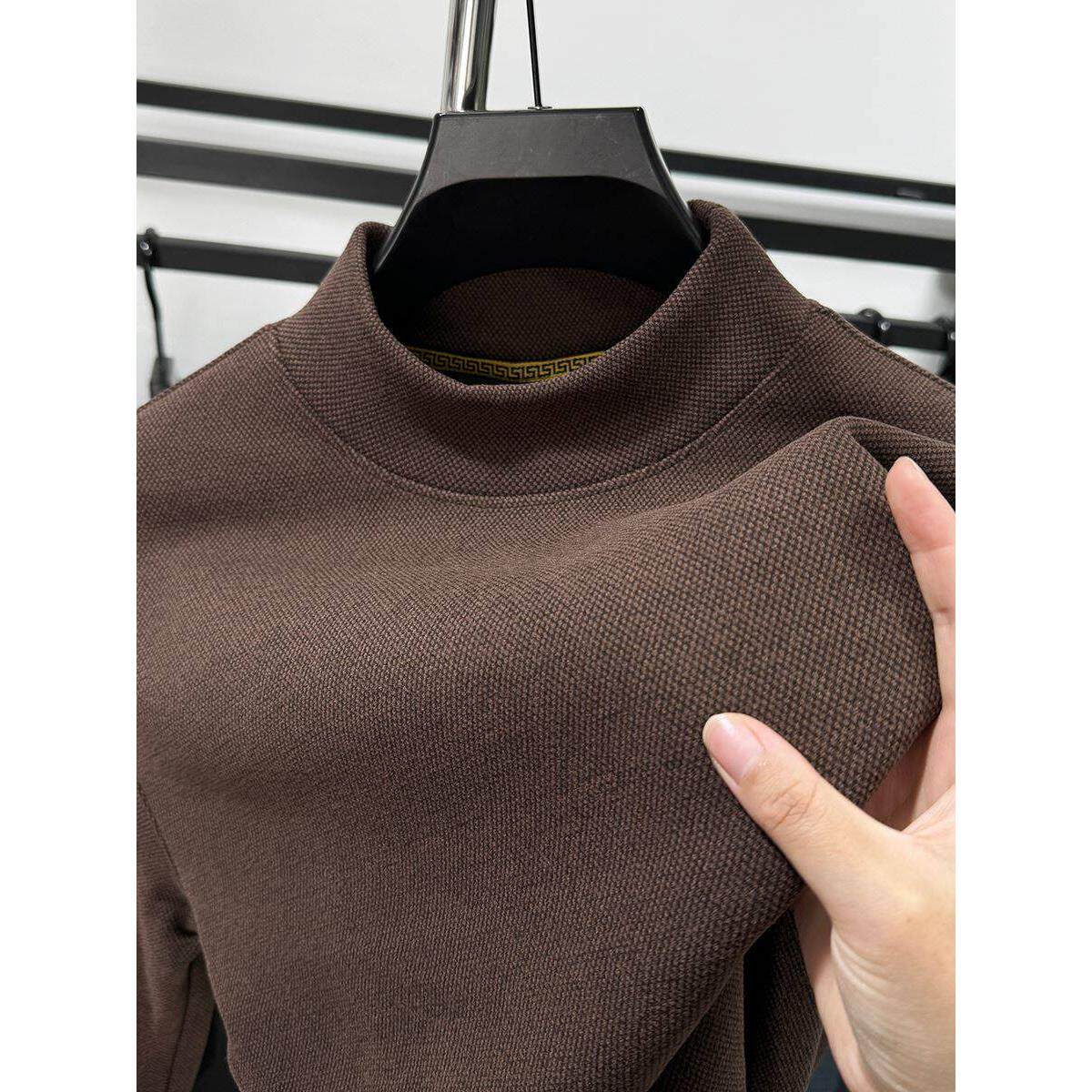 半高领加绒加厚卫衣男冬季双面德绒打底衫男士磨毛中领内搭上衣