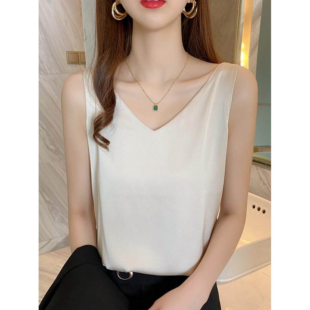 DGVV真丝吊带背心女内搭西装性感打底衫高级100%桑蚕丝上衣夏v领