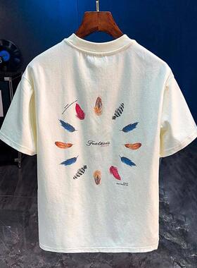 Home Daily~夏短袖T恤男款潮牌印花情侣T恤休闲宽松半袖体恤ins风