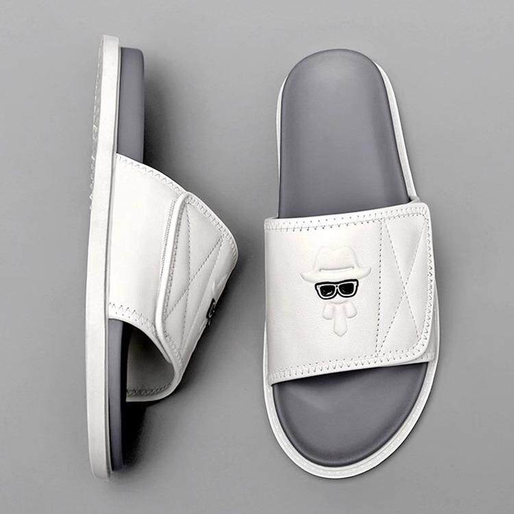 魔术贴真皮拖鞋男2025新款夏季高端外穿防滑耐磨白色男士一字拖潮