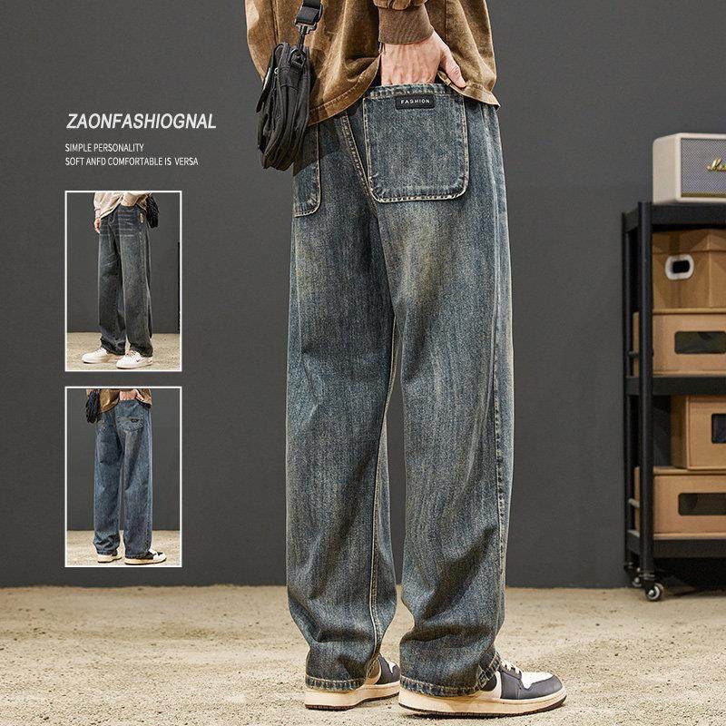 美式潮牌牛仔裤男士秋冬季2025新款宽松直筒裤复古阔腿休闲长裤子