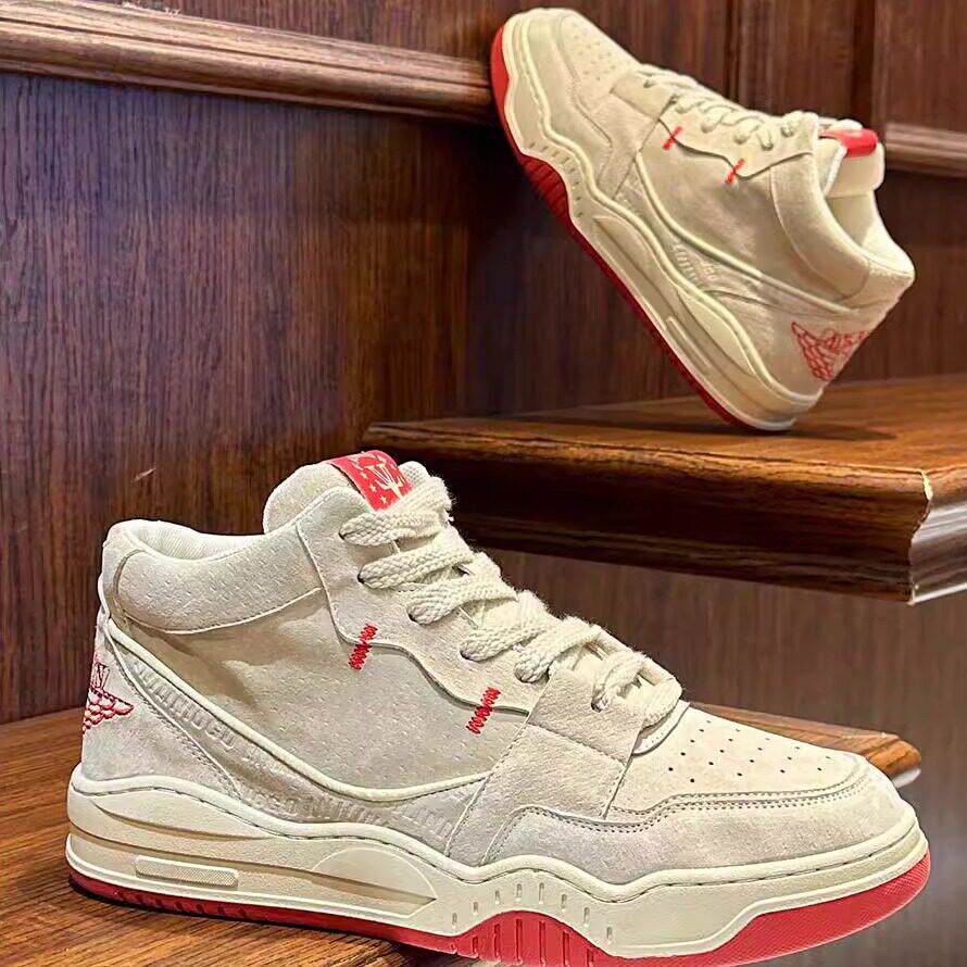 男鞋2025春秋新款皮面软底高帮鞋男士潮流百搭时尚覆古休闲运动鞋