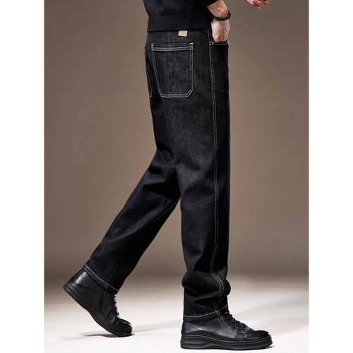 it neith BIAS潮牌防褪色简约休闲牛仔裤男加绒宽松覆古直筒长裤