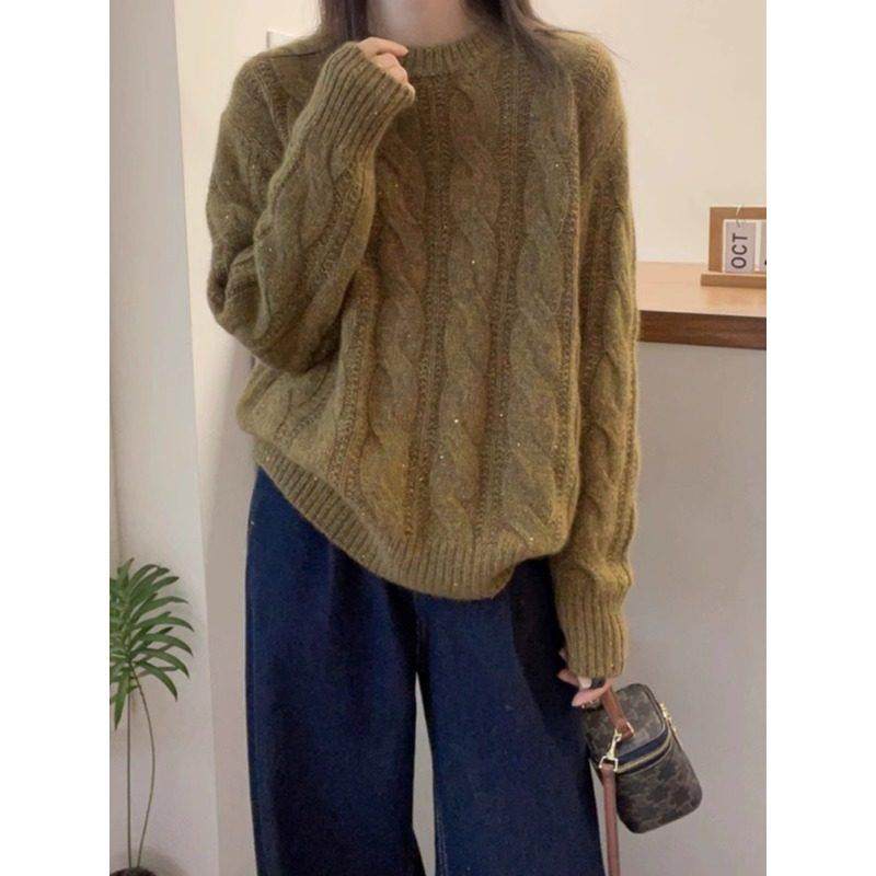 法国ROUJE NAIVE高端圆领长袖套头羊绒衫新款亮片羊毛针织衫上衣,女装/女士精品,大码内搭,淘宝优惠券,粉丝福利购,淘宝优惠卷