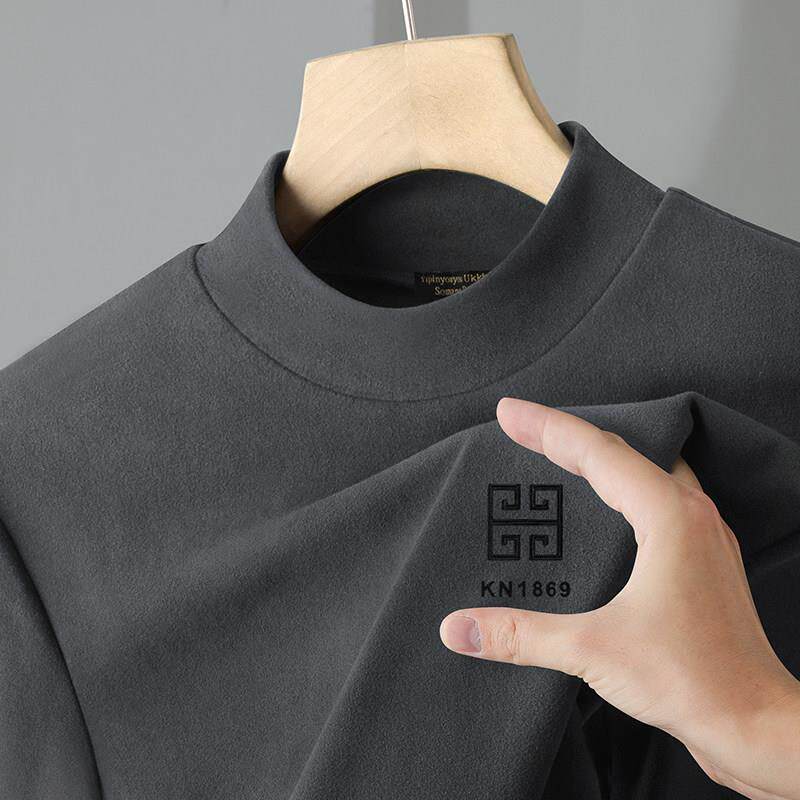 双面绒半高领打底衫男士2025秋冬新款长袖t恤中领加绒保暖上衣男