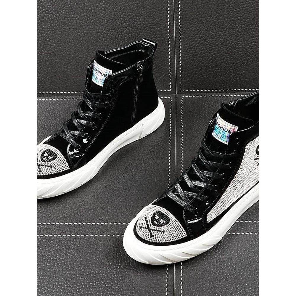 欧洲站高帮男鞋春秋个性潮流水钻内增高时尚短靴休闲韩版嘻哈板鞋