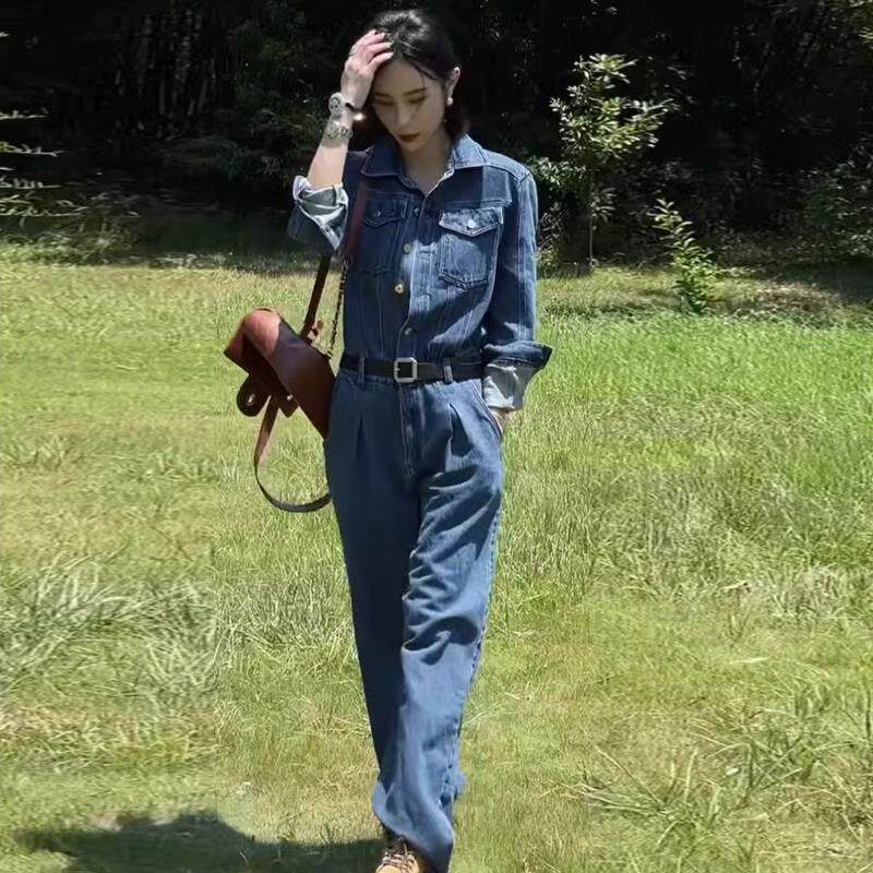 Chlenady牛仔连身裤女装2025春秋季新款高端修身裤独特的街头连身