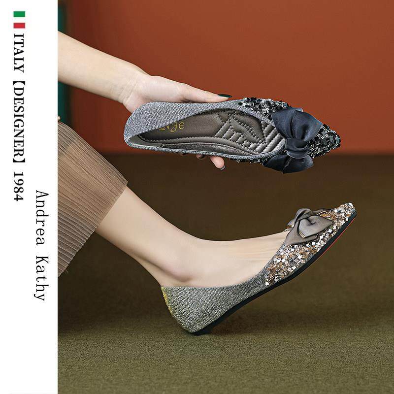 意大利【设计师】AndreaKathy尖头平底单鞋女浅口水钻蝴蝶结瓢鞋,女鞋,雨鞋,淘宝优惠券,粉丝福利购,淘宝优惠卷