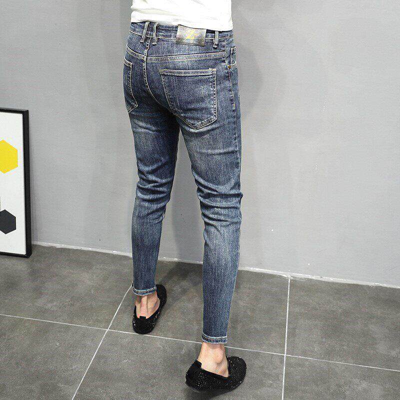 潮牌男士百搭牛仔裤修身韩版潮流弹力小脚口裤子时尚显瘦休闲长裤