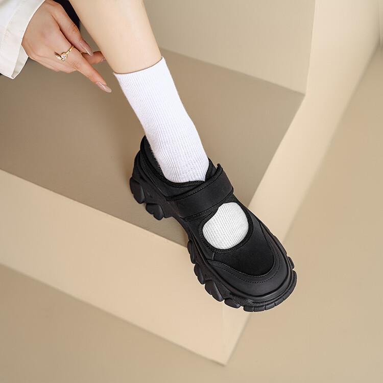 意大利Grounds~松糕厚底透气网面一字带玛丽珍鞋女真皮魔术贴单鞋