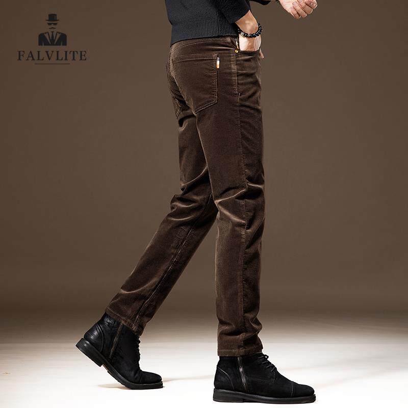 FALVLITE秋冬高端商务西裤男修身条绒弹力直筒灯芯绒小脚休闲裤