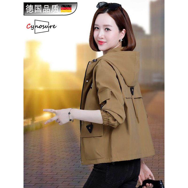 德国新款爆款春秋季短款女士休闲夹克外套秋冬小个子宽松连帽风衣