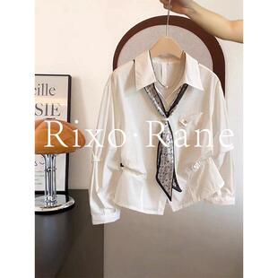 法国Rixo Rane ?时尚丝巾领带长袖短款衬衫女秋气质百搭翻领上衣