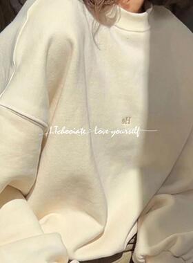 2025年新款秋风羊绒内衬美国圆领无帽宽松慵懒款式