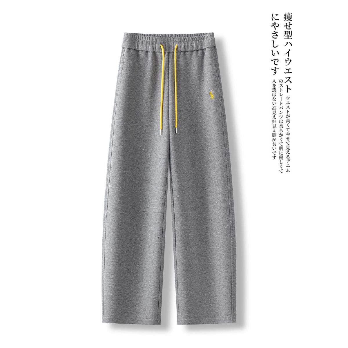 春秋高腰灰色高腰运动卫裤女2025新款显瘦减龄刺绣设计弯刀直筒裤