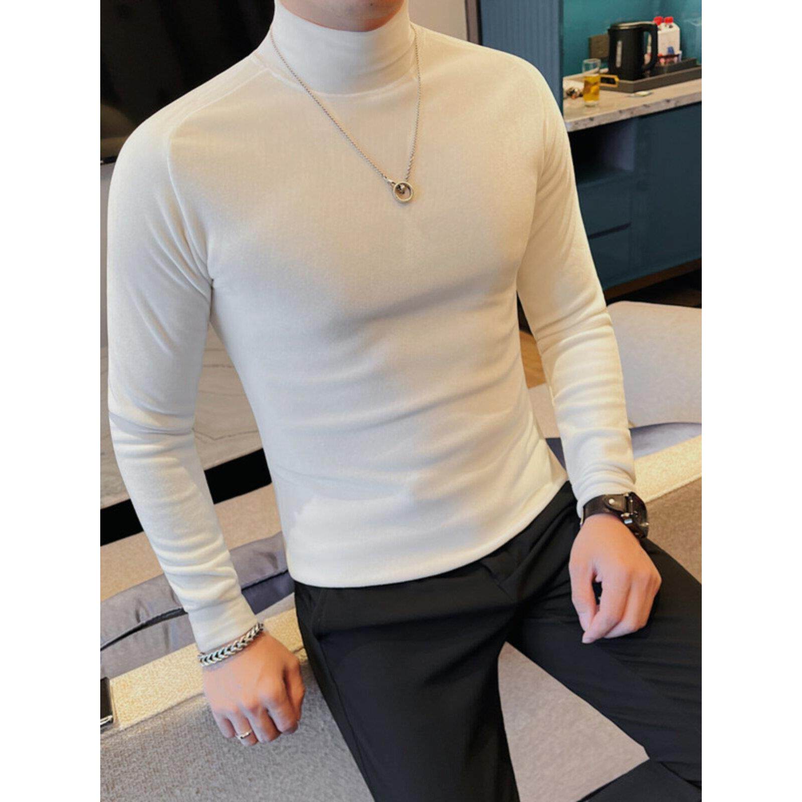 香港男士打底衫秋冬款2025新款半高领内搭中领紧身绒面长袖T恤潮