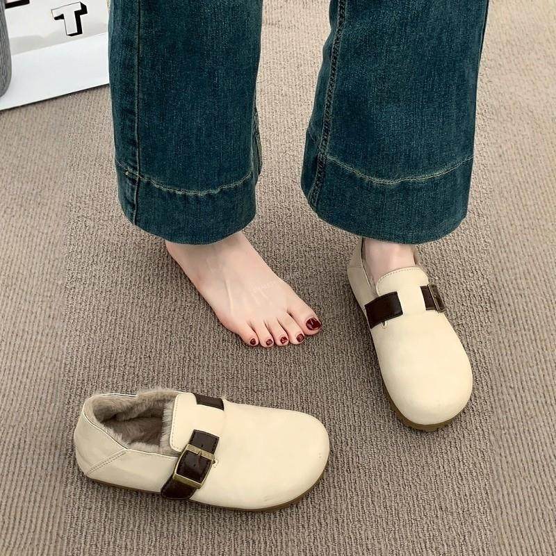 英国真皮全包豆豆勃肯鞋女2025新款秋冬加绒小皮鞋一脚蹬毛毛棉鞋,女鞋,乐福鞋（豆豆鞋）,淘宝优惠券,粉丝福利购,淘宝优惠卷