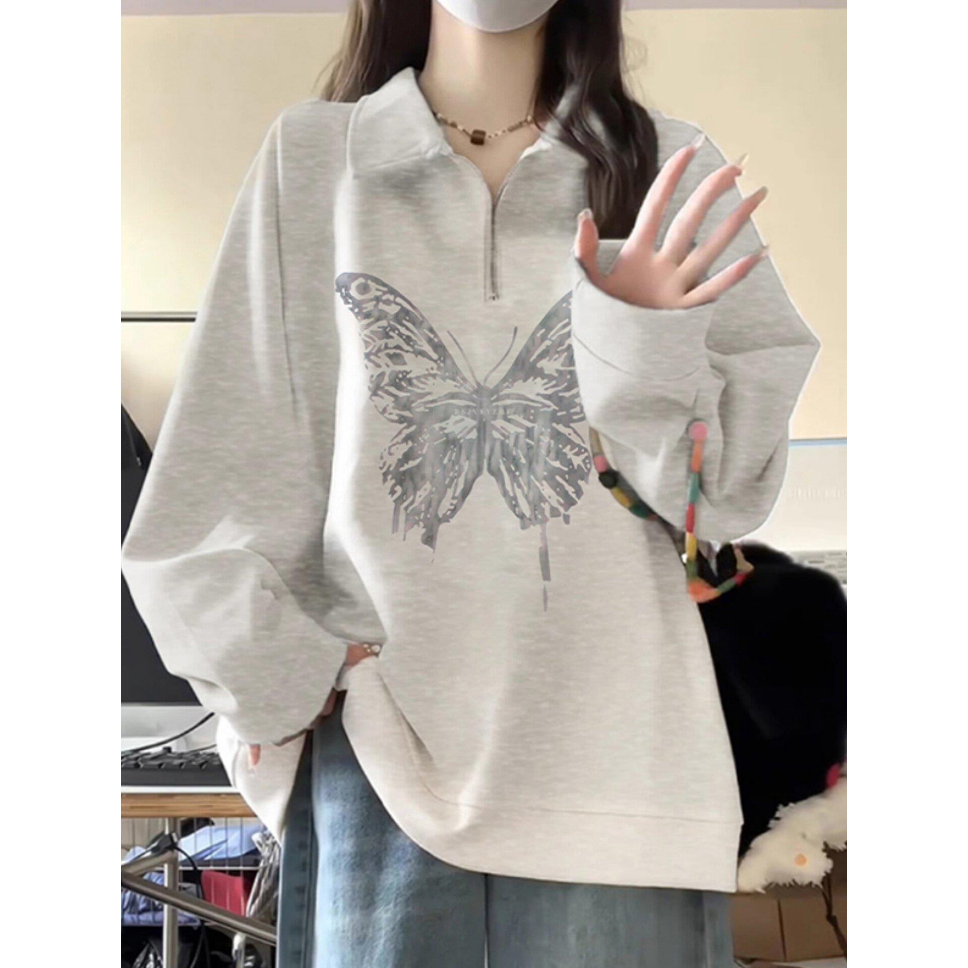 韩国半拉炼POLO领卫衣女2025新款春秋穿搭宽松显瘦薄款百搭上衣潮