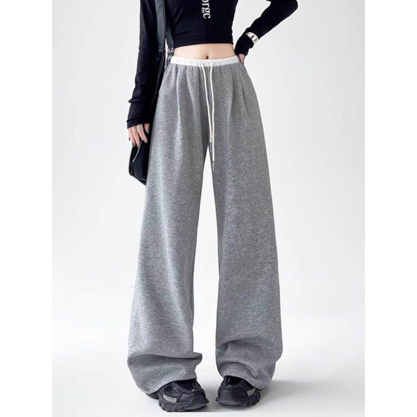 Canary Kiss灰色高腰运动裤女2026春夏季新款宽松休闲直筒阔腿裤