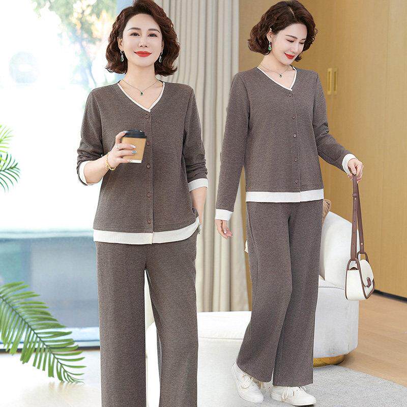 中年妈妈休闲运动服2025春秋新款设计感洋气套装开衫中老年人女装