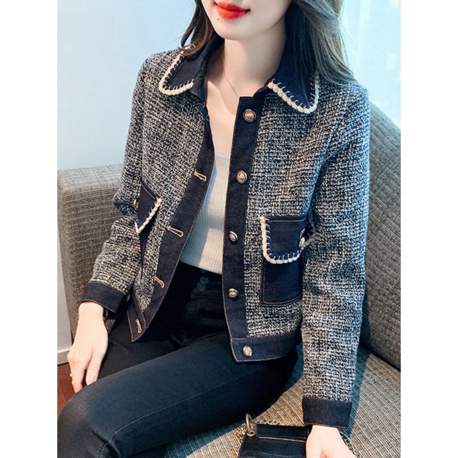 法式小香风拼接短外套女2025年秋季新款时尚洋气百搭休闲气质上衣