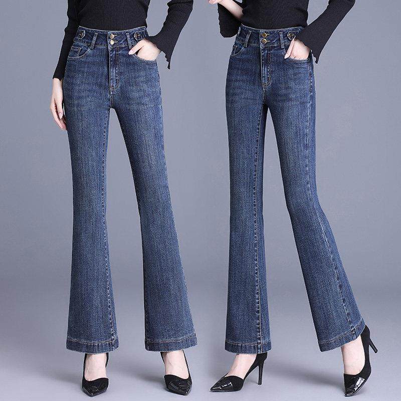 高腰牛仔裤女2025春秋新款今年流行微喇九分裤弹力显瘦加绒喇叭裤