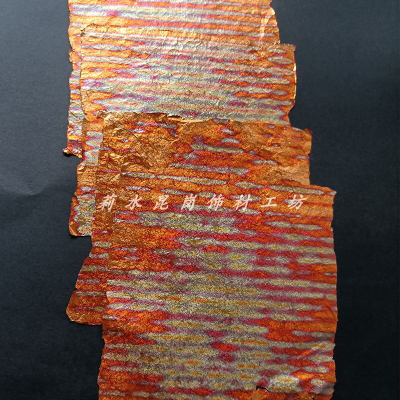 莉水昆岗条纹烧制铜箔手账 金箔画 手工  重彩岩彩绘画烧制箔