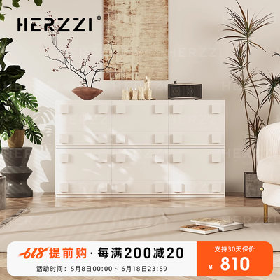 HERZZI白色奶油风斗柜模块化组合柜子胡桃色卡门柜黑色中古餐边柜