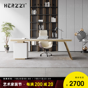 HERZZI现代轻奢书桌柜子办公室电脑桌家用转角电脑桌书柜斗柜一体