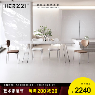 亚克力悬浮餐桌椅组合家用岩板奶油风长方形饭桌子 HERZZI网红新款
