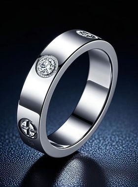 跨境爆款欧美简约镶钻戒指钛钢戒指不锈钢指环不掉色