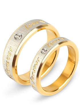 金店专用真爱永恒镶钻拉丝磨砂港号钛钢戒指高级感情侣婚礼钻戒