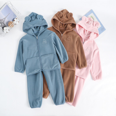 儿童撸猫绒睡衣秋冬季家居服女童居家男童可外穿加绒加厚保暖