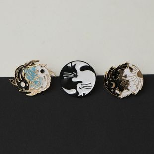 日系可爱创意情侣一对锦鲤金属徽章潮 阴阳黑白胸针双鱼双龙双猫