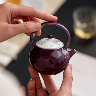 纯手绘陶瓷提梁壶茶壶带球孔过滤小壶家用泡茶一人饮功夫茶具