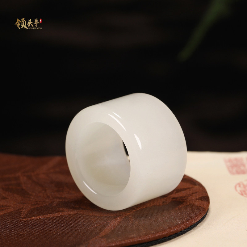 天然和田玉男士扳指正品玉石羊脂白玉男款平安玉戒指老坑料带证书