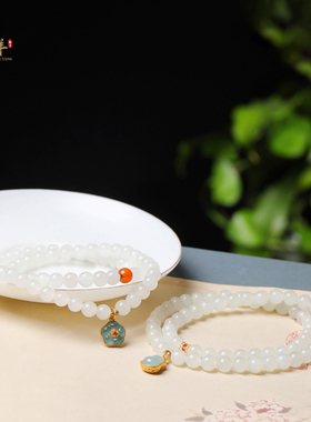 新疆和田玉S925银福禄梅花手串女