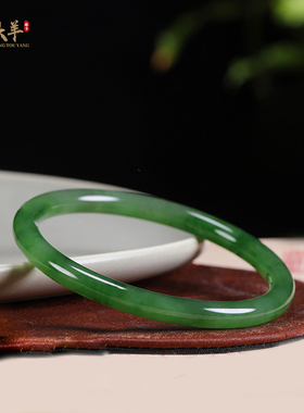 正品新疆和田玉老坑碧玉少女手镯