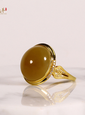 和田玉糖玉戒指18k金镶玉玉指环