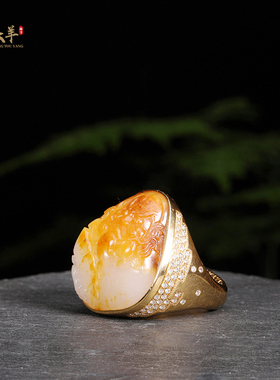 新疆和田玉18k金玉钟馗扳指男士